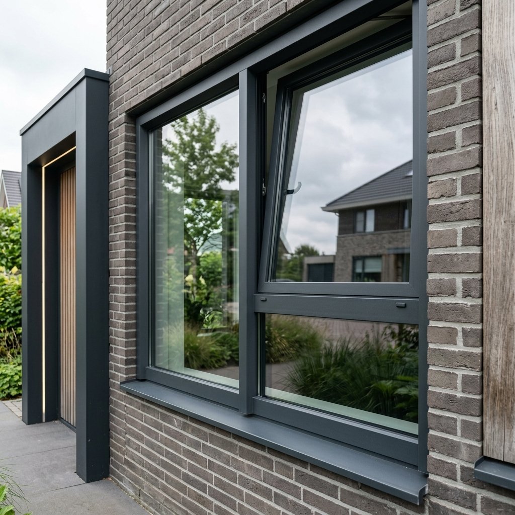 Luxe, onderhoudsvrije kunststof kozijnen in antraciet met hoogwaardig Triple glas geïnstalleerd op een moderne woning.